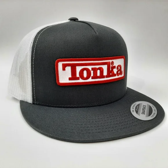 Tonka Embroidered Patch Flat Bill Snapback Mesh Hat Cap Gray & White Quality Mad - Picture 7 of 9